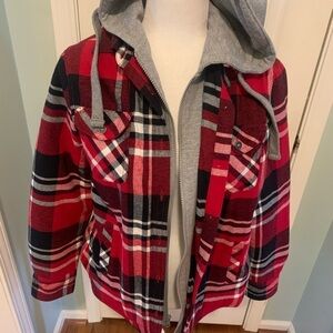 Natural Reflections red plaid flannel jacket, size S